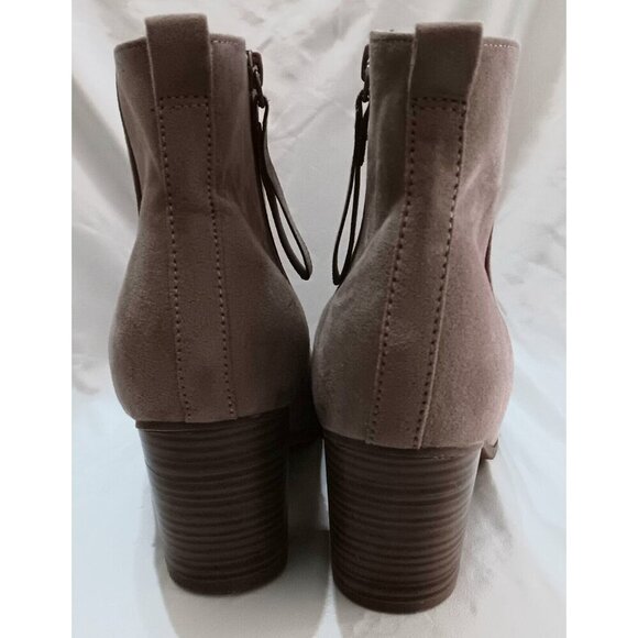 Faux Suede Mid Ankle Booties Size 10  Stacked Heel Taupe Tan Brown Zipper - Picture 4 of 10